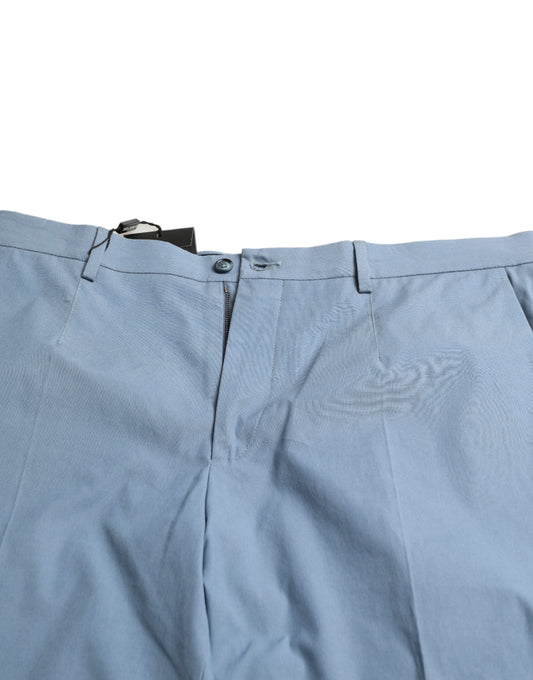 Light blue cotton men's shorts with folded hem and button closure