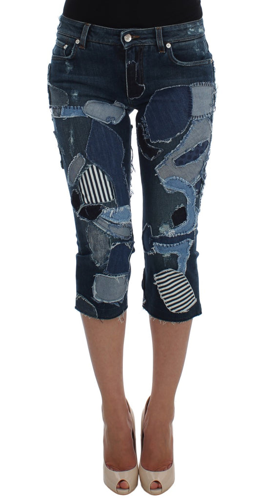 Pair of distressed denim jeans