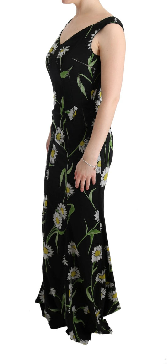 Long sleeved black dress with floral pattern