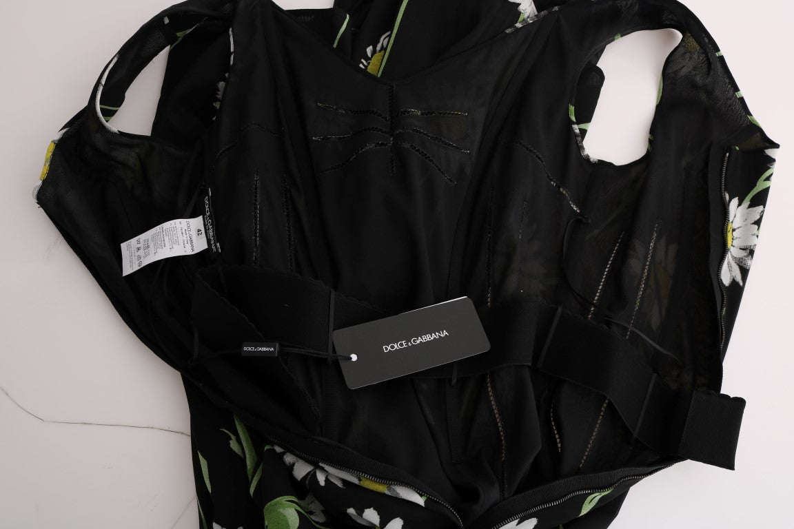 Black swimsuit with floral pattern