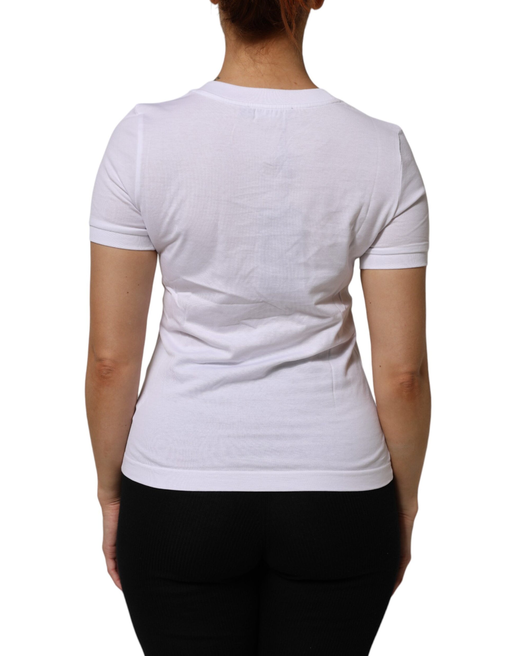 White short sleeve t-shirt on woman's back