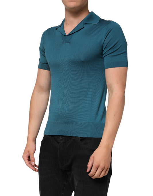 Man wearing blue polo shirt
