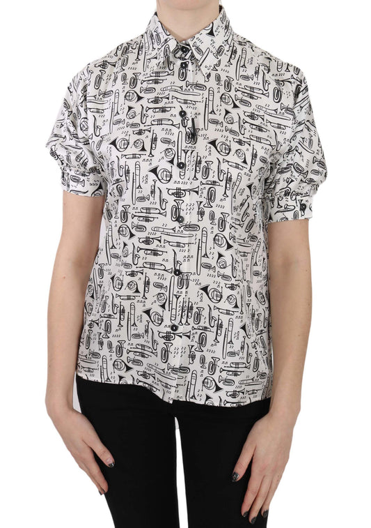 Short sleeve shirt with black and white pattern