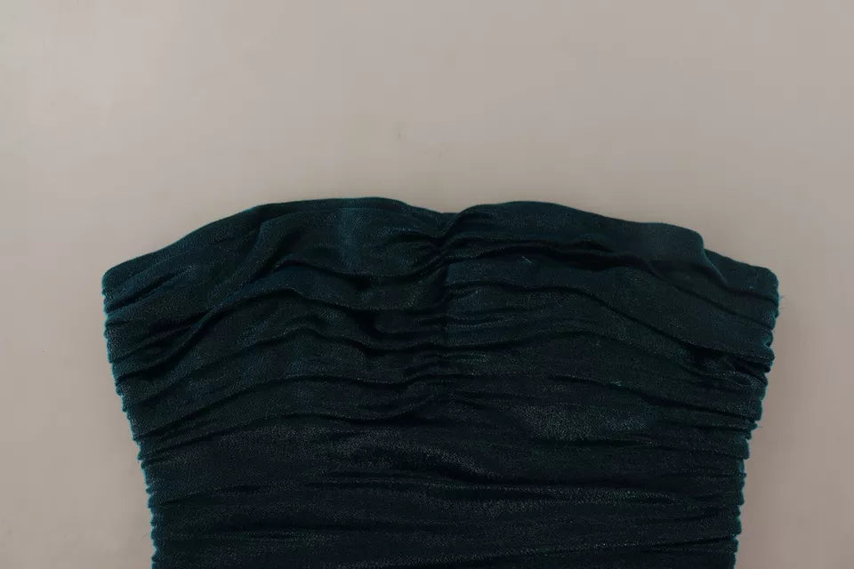 Black sequined bustier dress with draped skirt