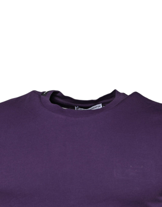 Purple crew neck t-shirt on hanger