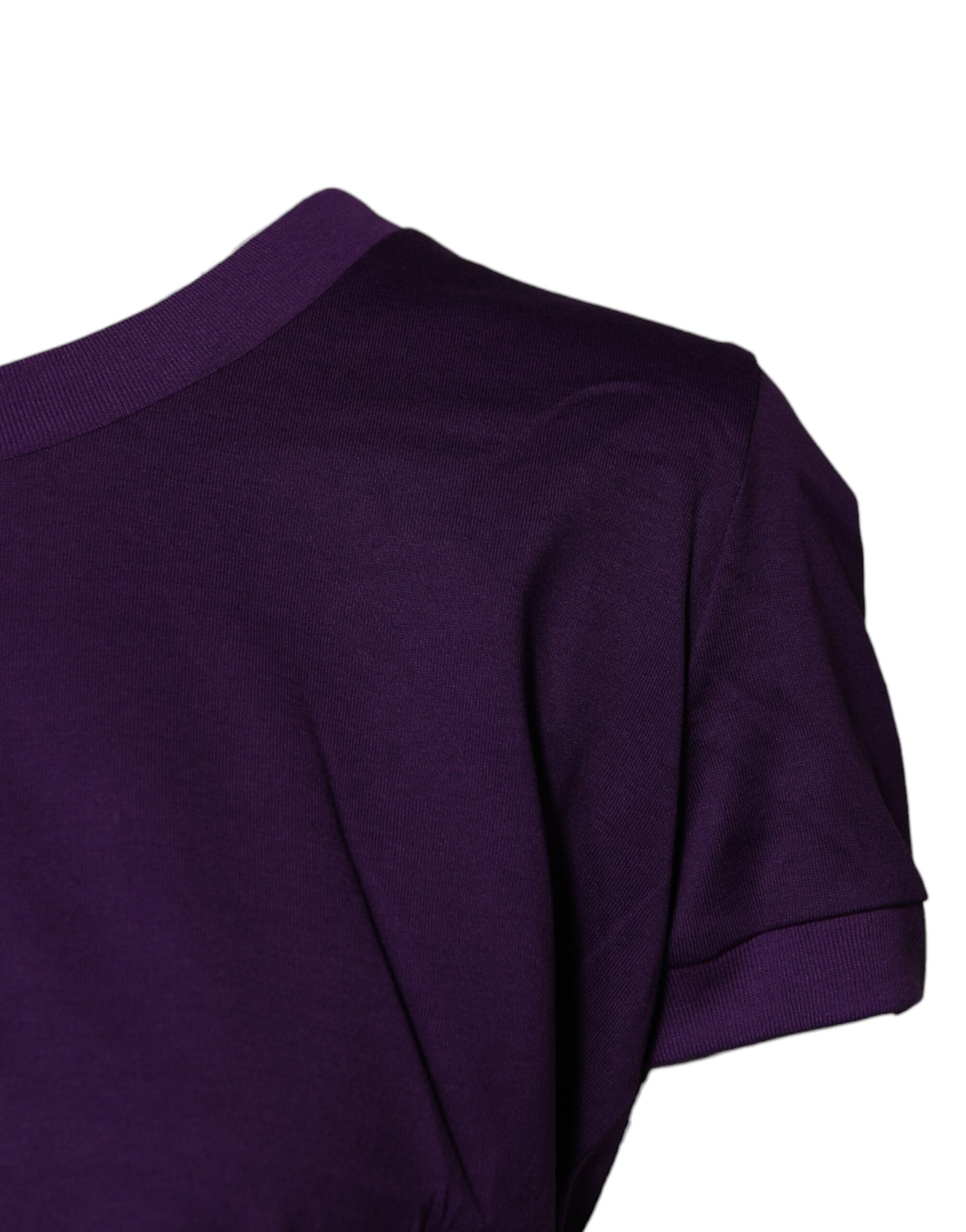 Purple long sleeve shirt with horizontal stripes on cuffs