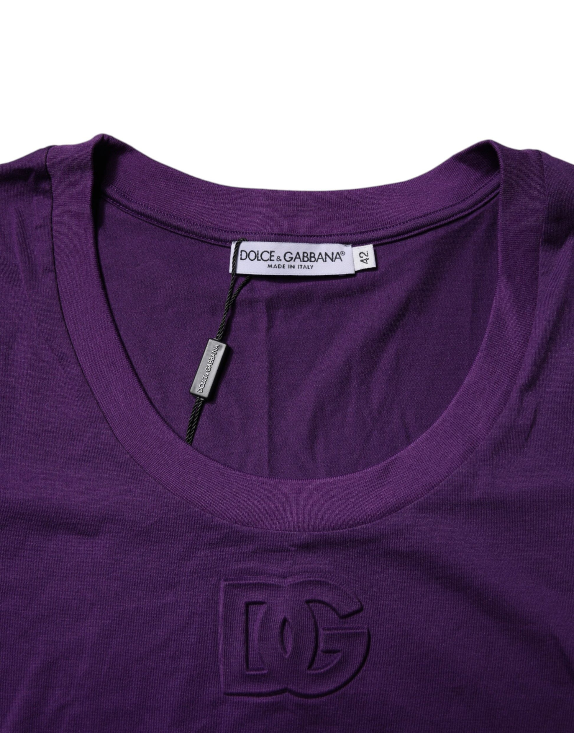 Purple v neck t shirt with logo on front