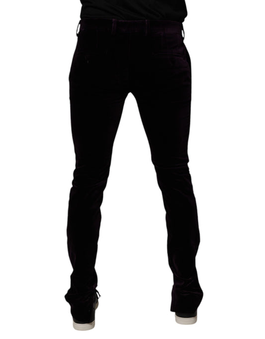 A pair of black men's formal pants with a violet velvet cotton blend