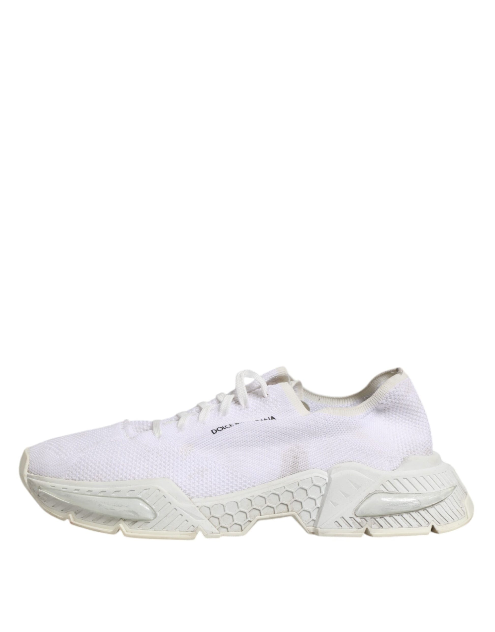 Pair of white sneakers with laces, branded logo on side and back, low top design