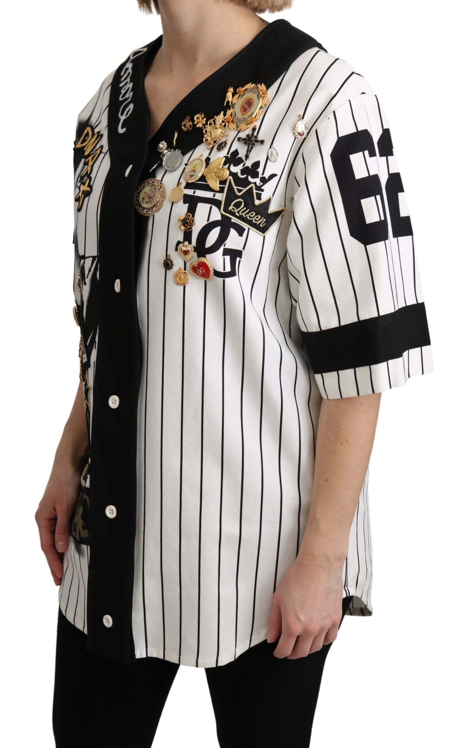 Long sleeve baseball jersey style jacket with embroidered design on front