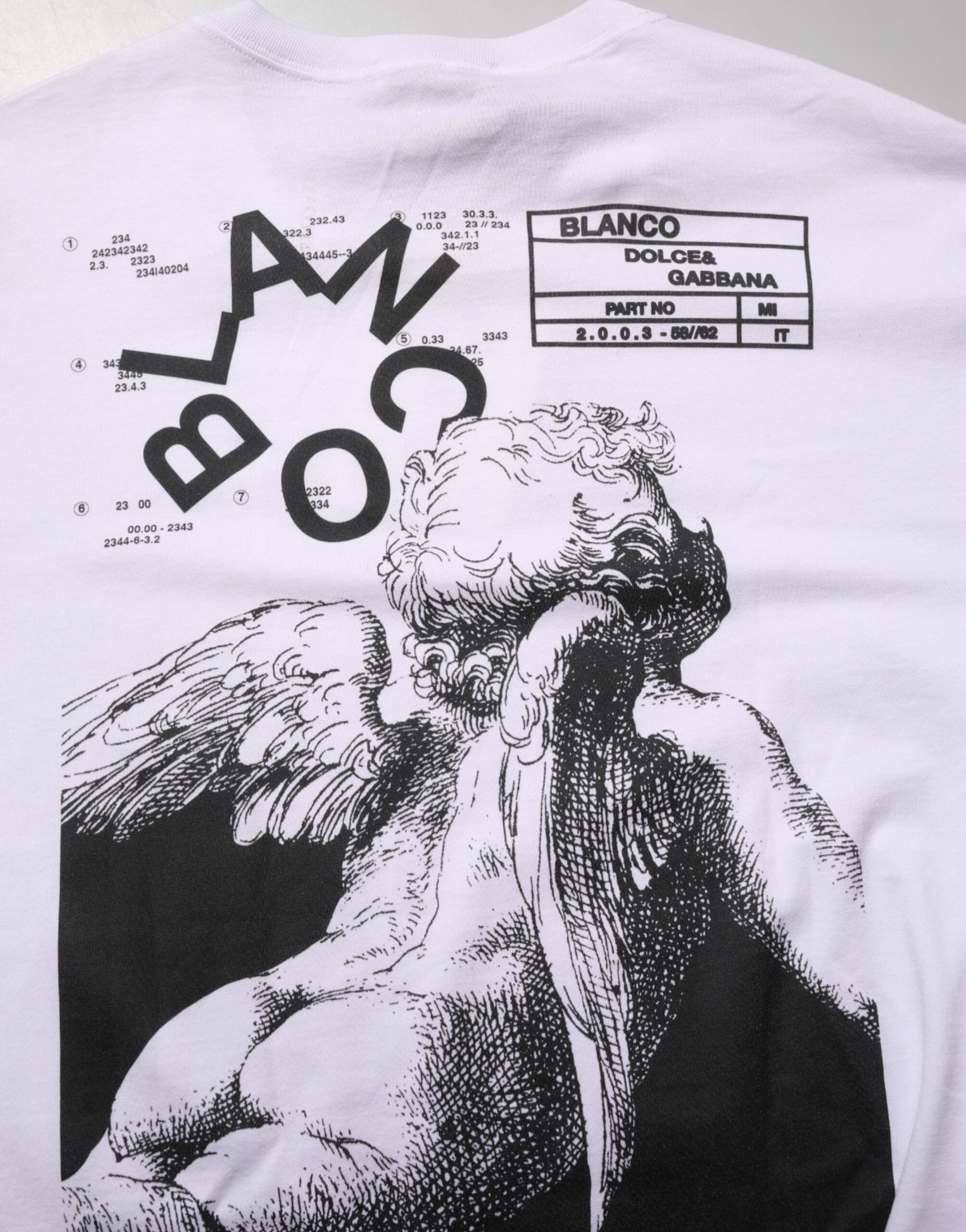 White t-shirt with black graphic print