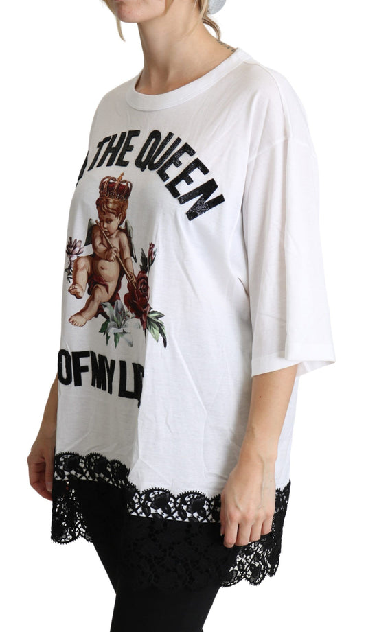 Long sleeved white t-shirt with graphic design on front