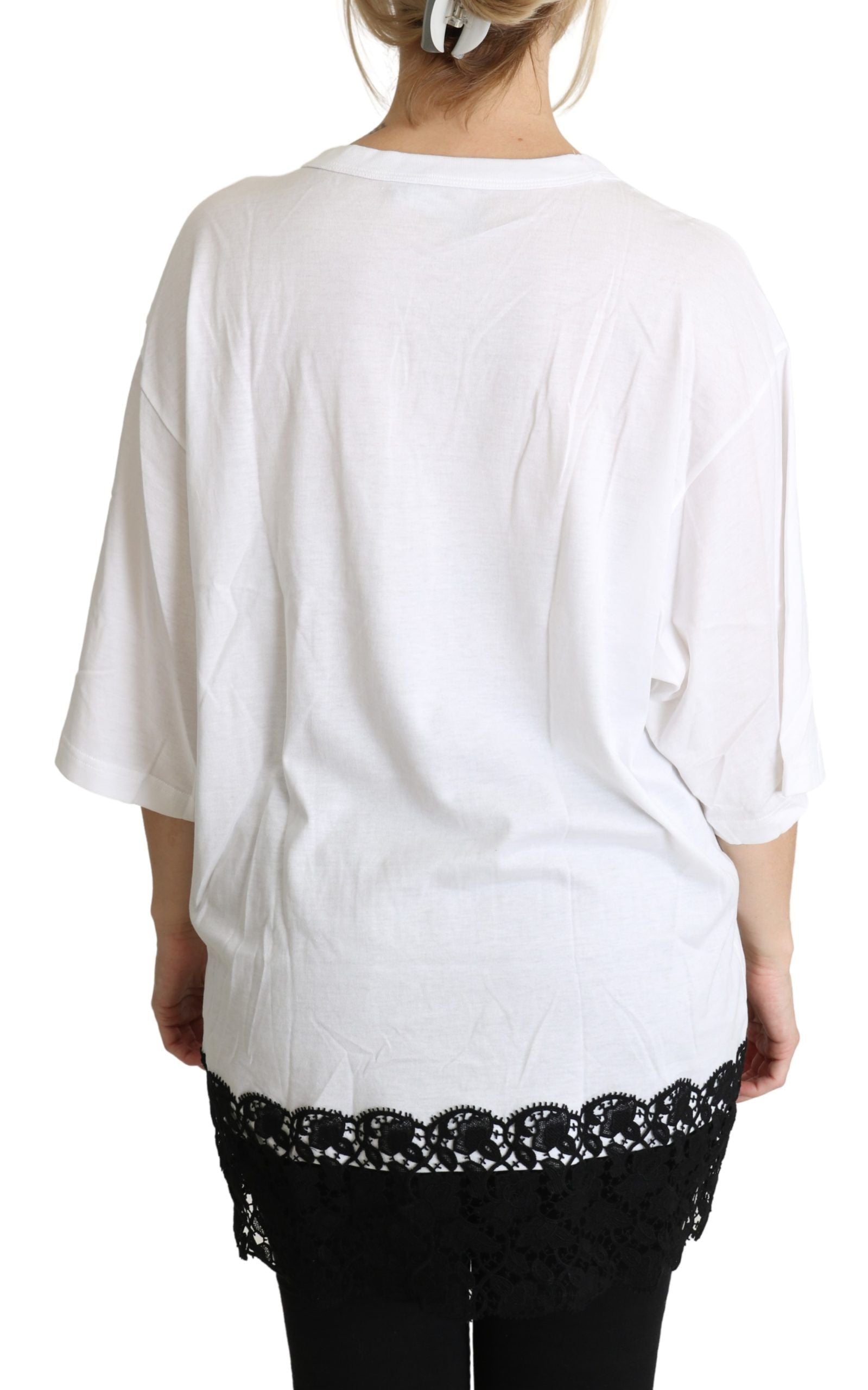 White blouse with lace trim on sleeves