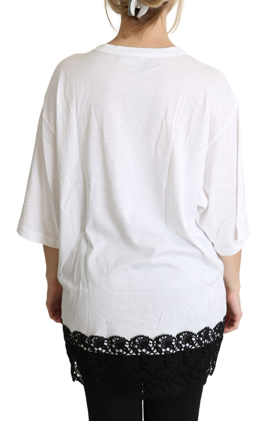 White blouse with lace trim on sleeves