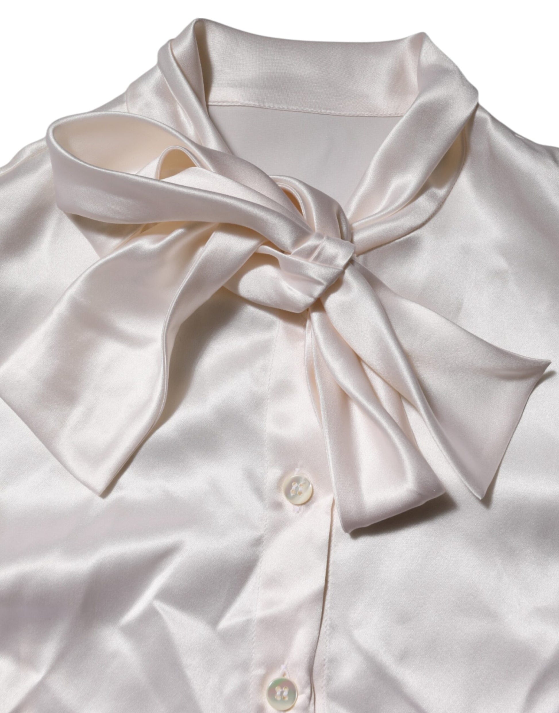 Pink satin shirt with bow tie