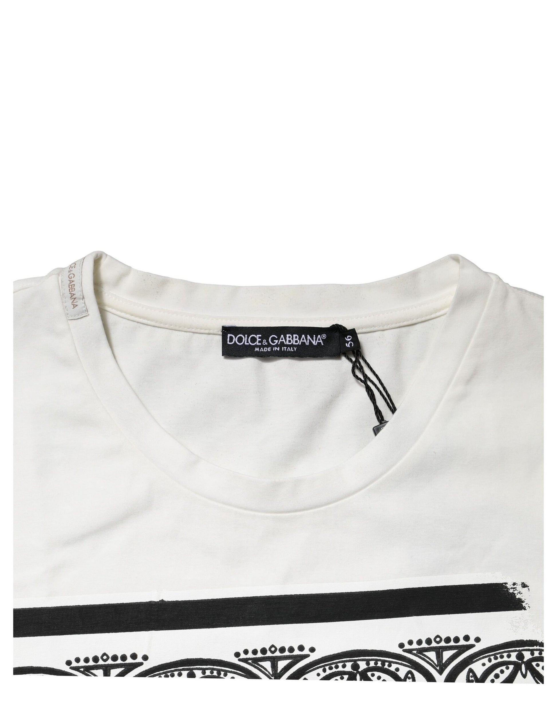White v neck t-shirt with black stripes on sleeves