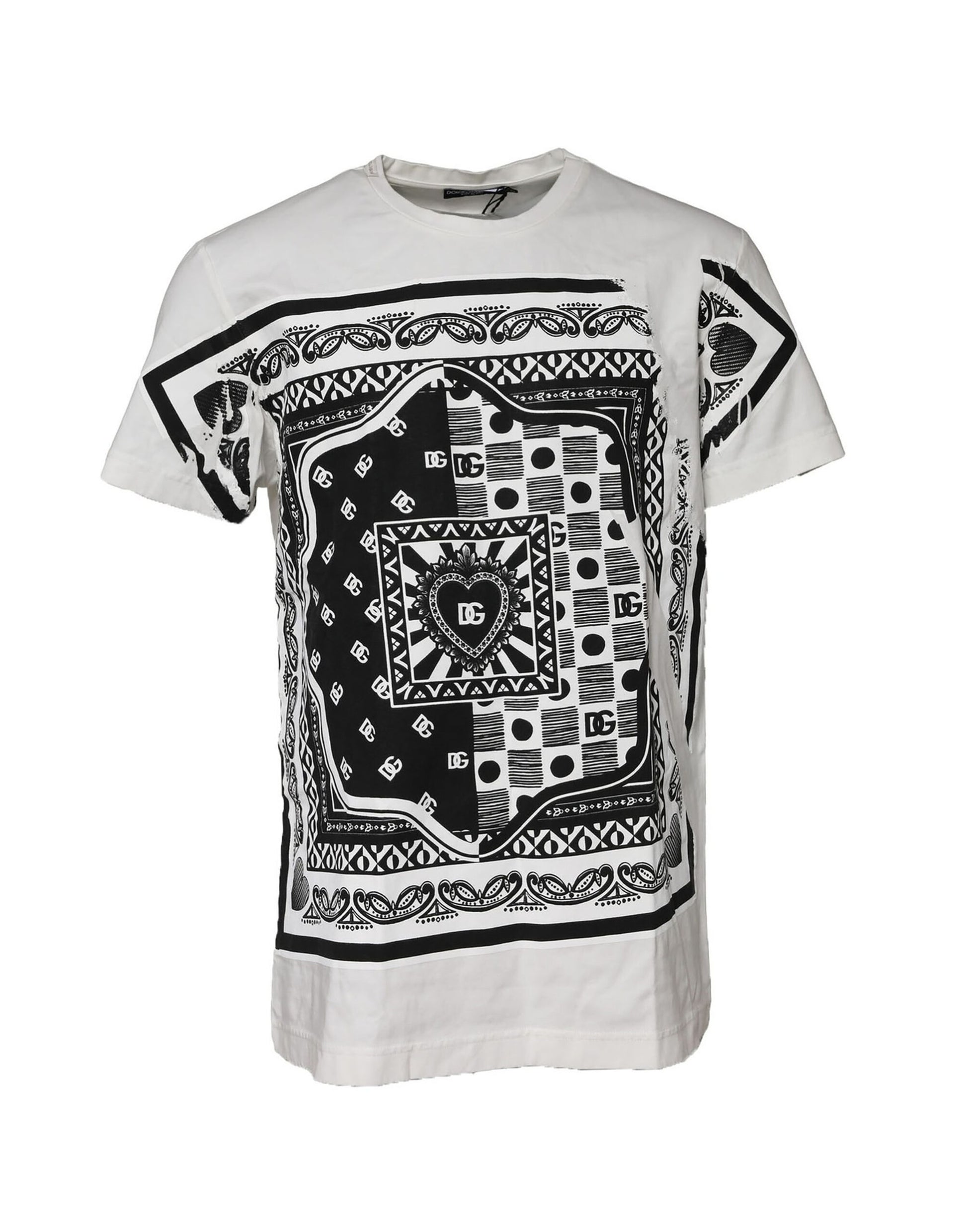 White t-shirt with black tribal design on front