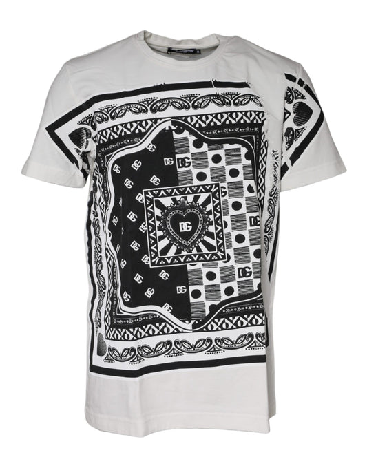 White t-shirt with black bandana design