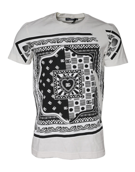 White t-shirt with black tribal design on front