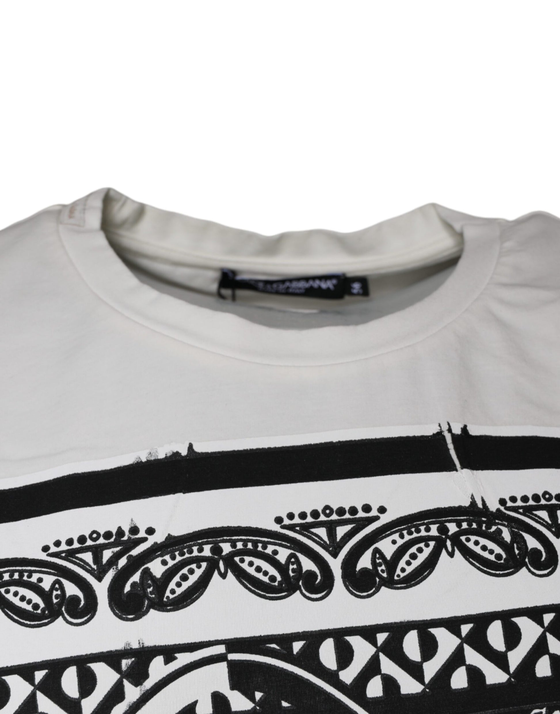 White t-shirt with black pattern on front