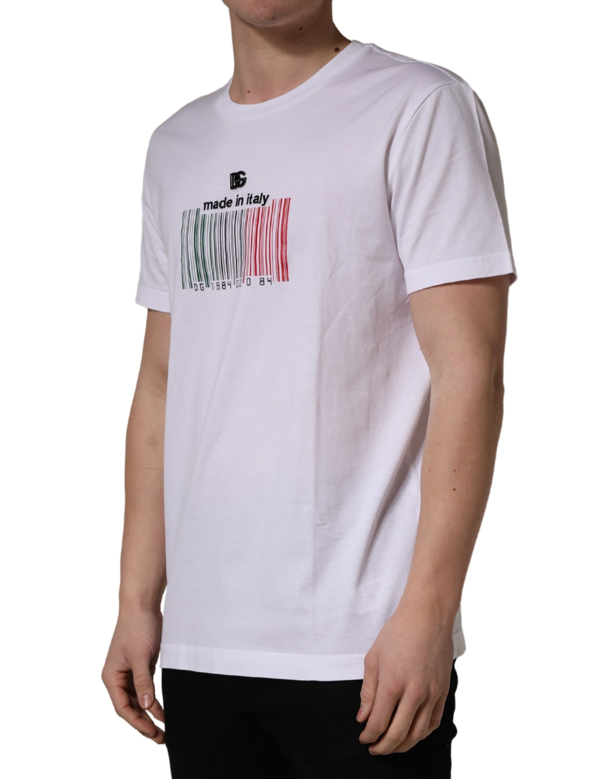 White t-shirt with graphic design on front