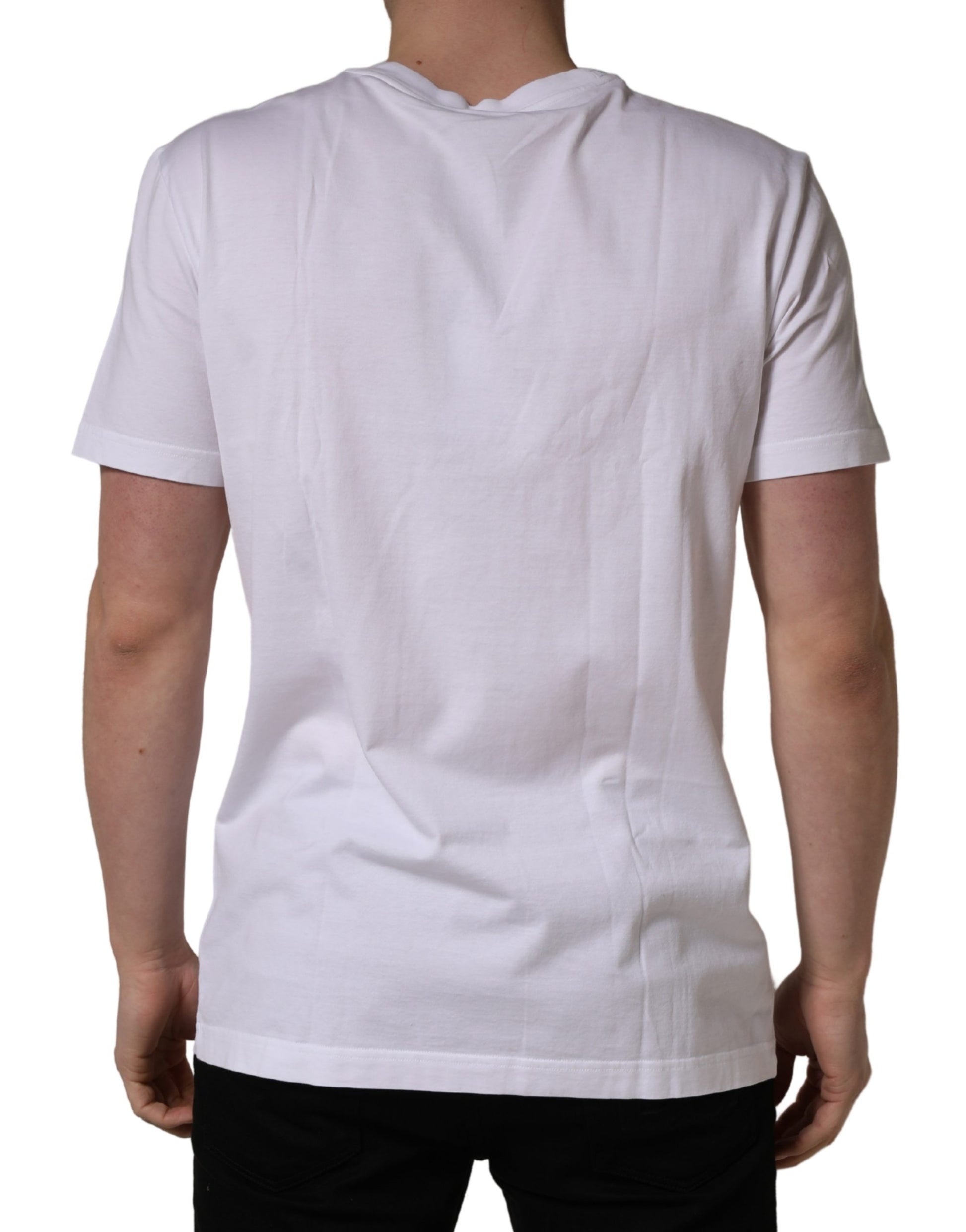 White short sleeved t-shirt on a person's back