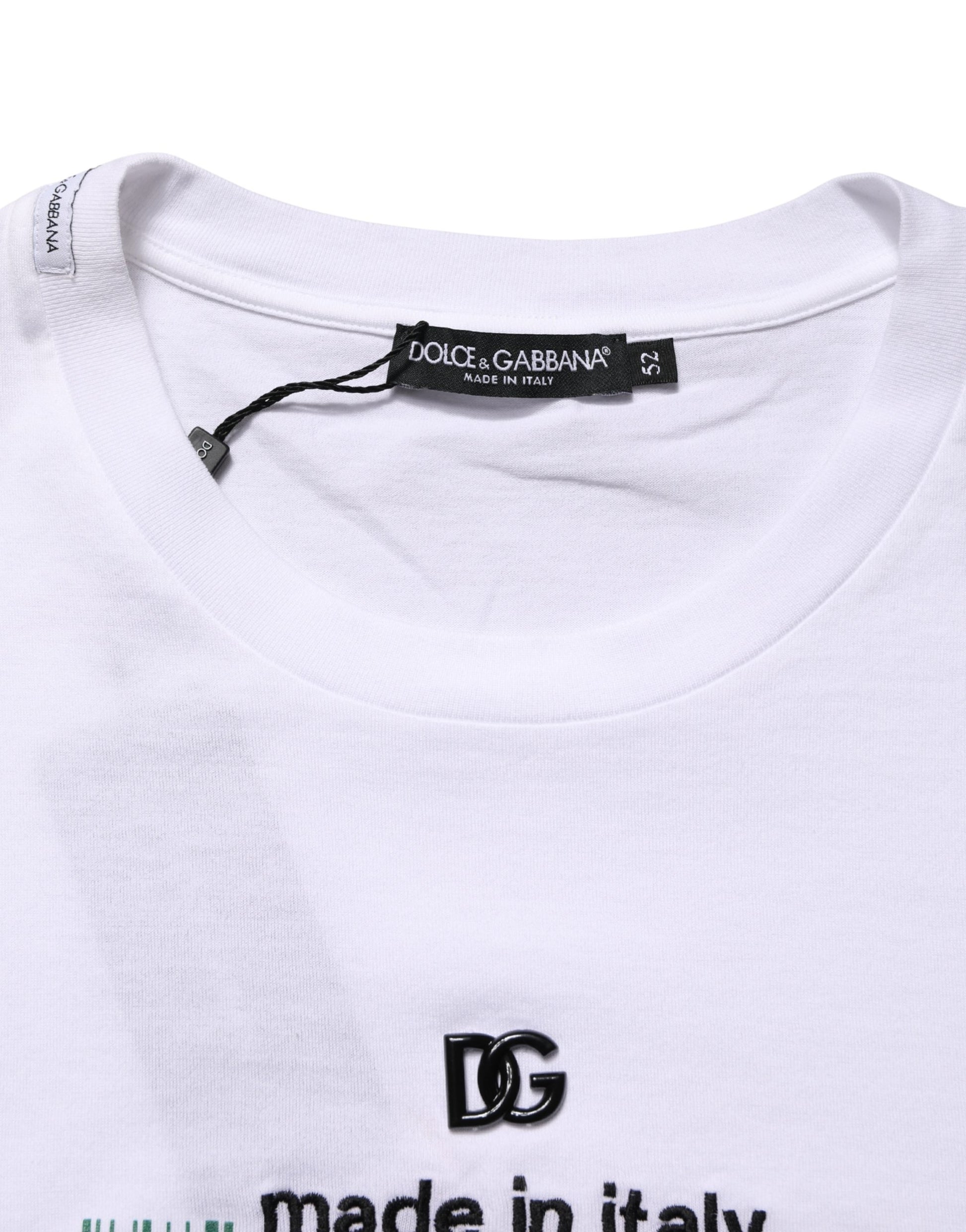 White t-shirt with black lettering