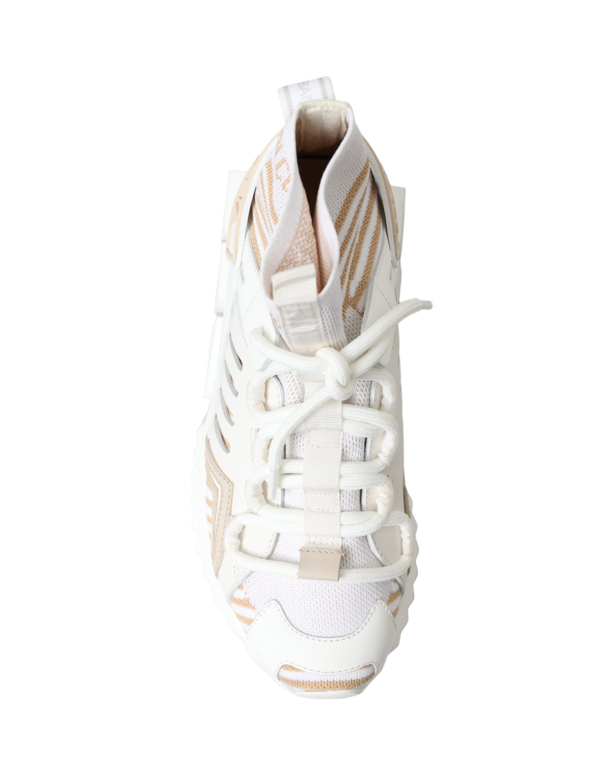 White and tan sneaker with laces