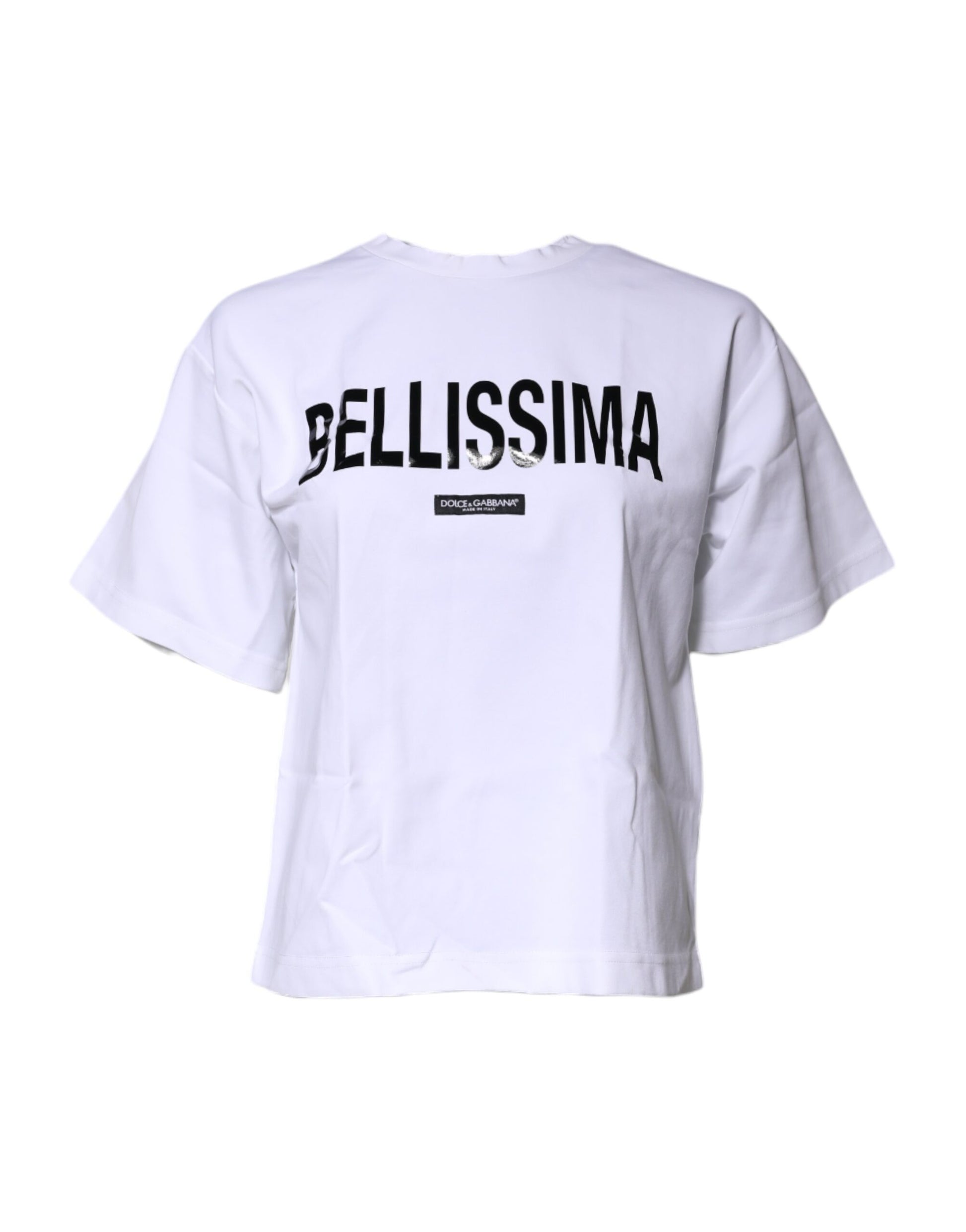 White t-shirt with black lettering