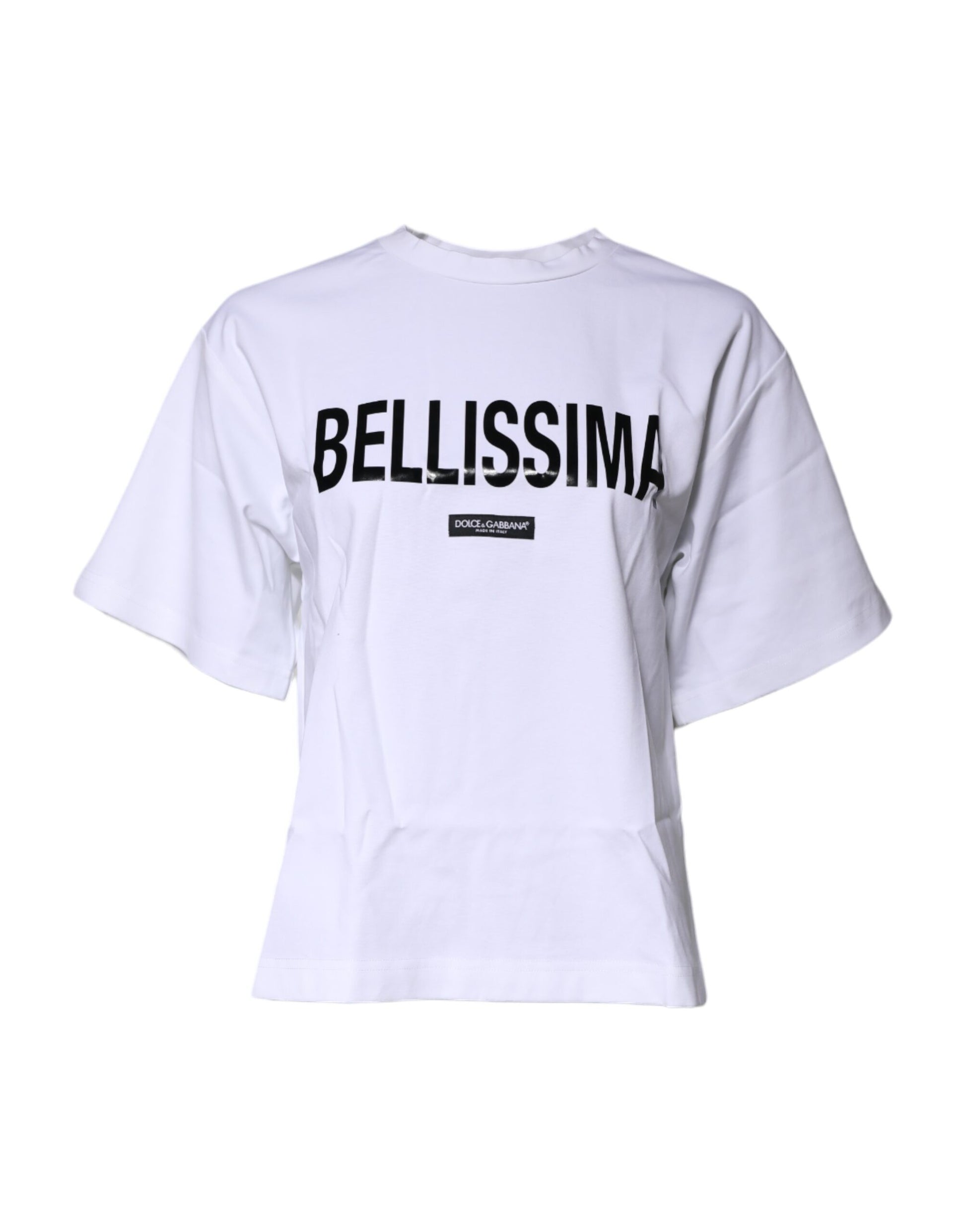 White t-shirt with black lettering