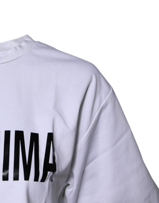 White t-shirt with black lettering