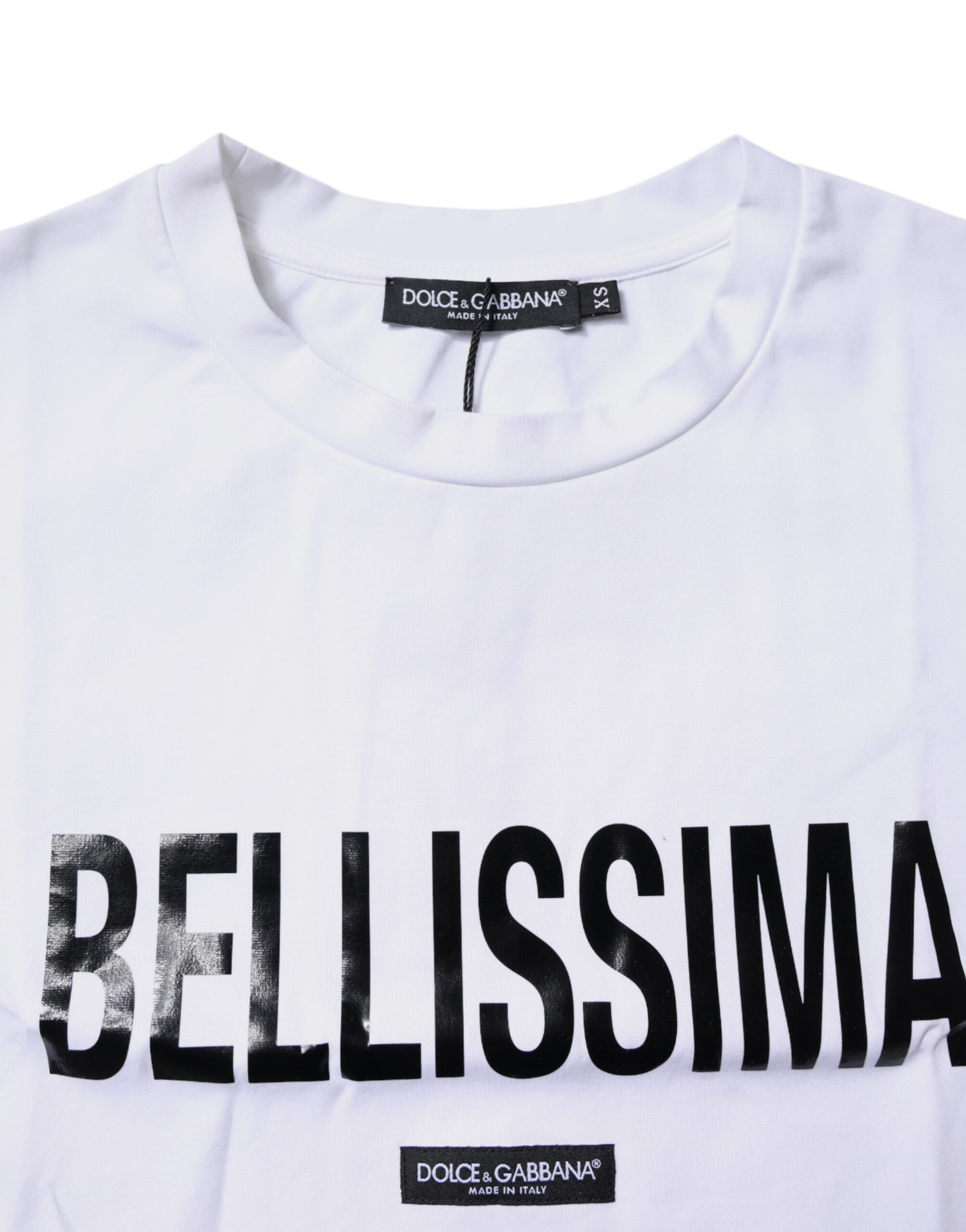 White t-shirt with black lettering