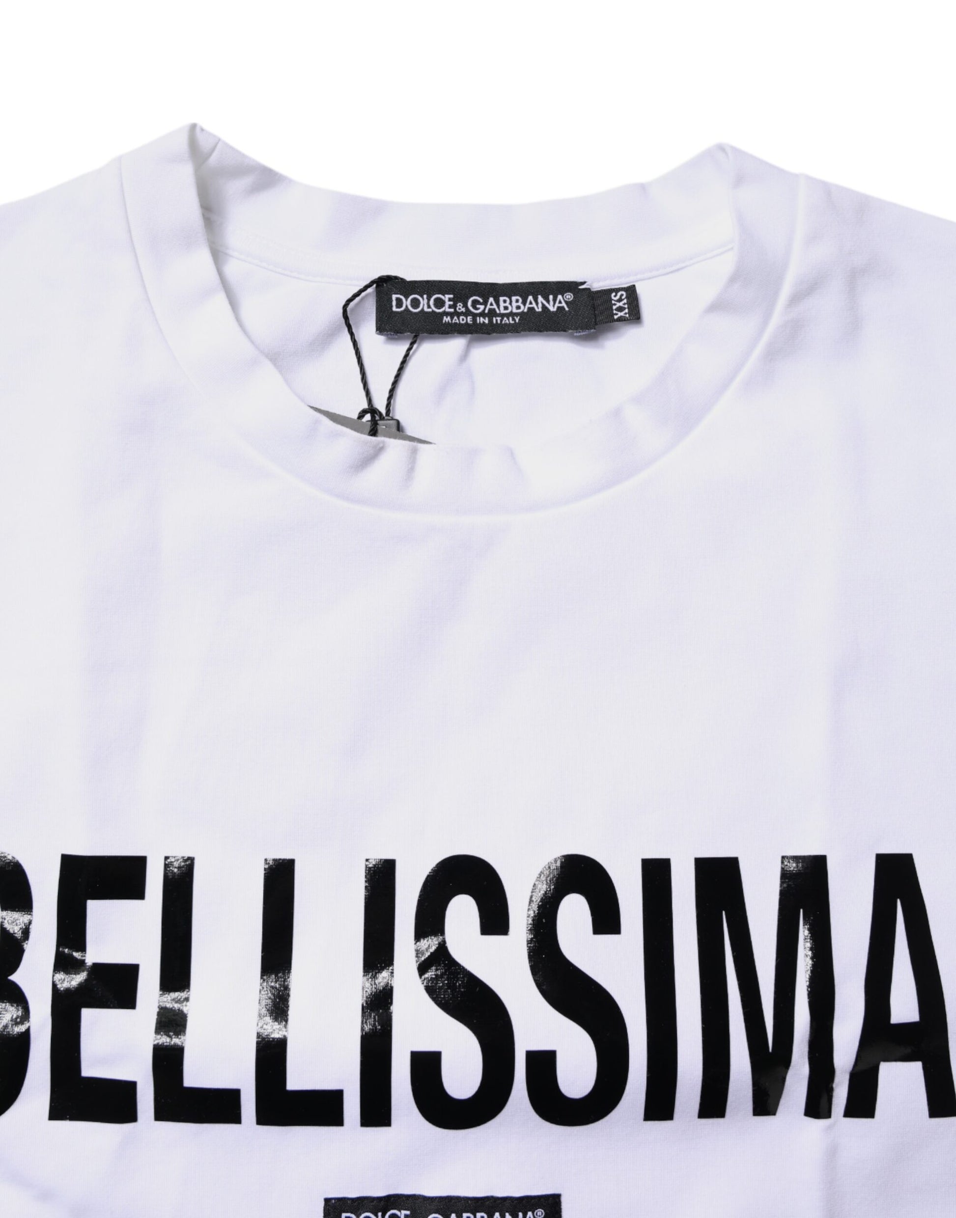 White t-shirt with black lettering