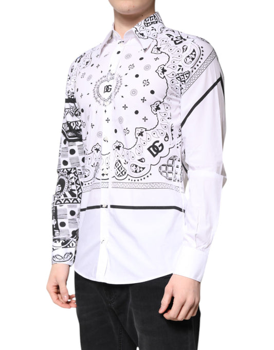 A white black bandana martini men's dress shirt with a graphic design