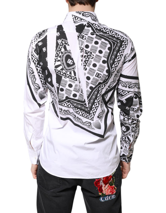 A white shirt with black bandana design on back, worn by a mannequin