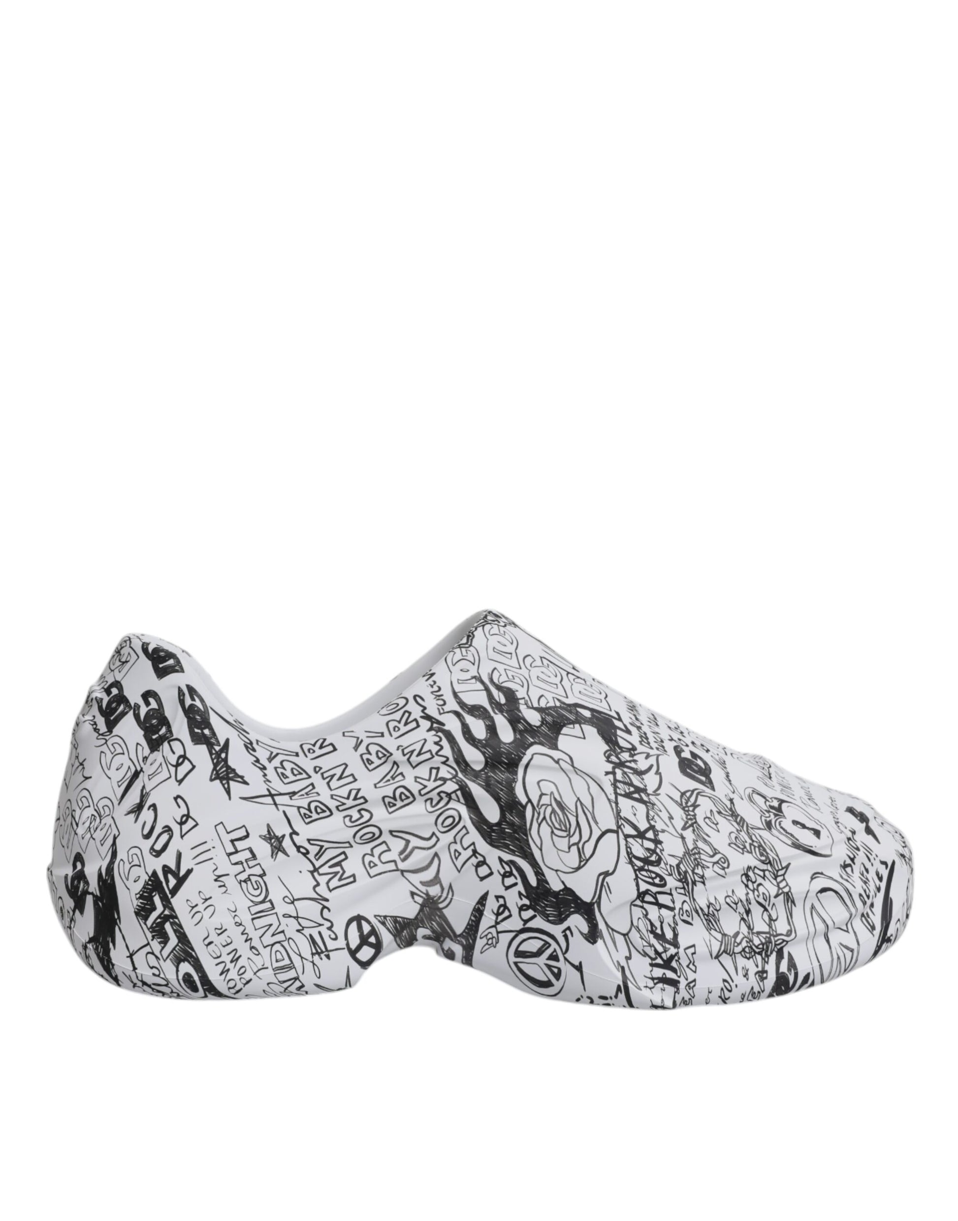 A pair of white black graffiti sneakers with a daymaster design by Dolce & Gabbana