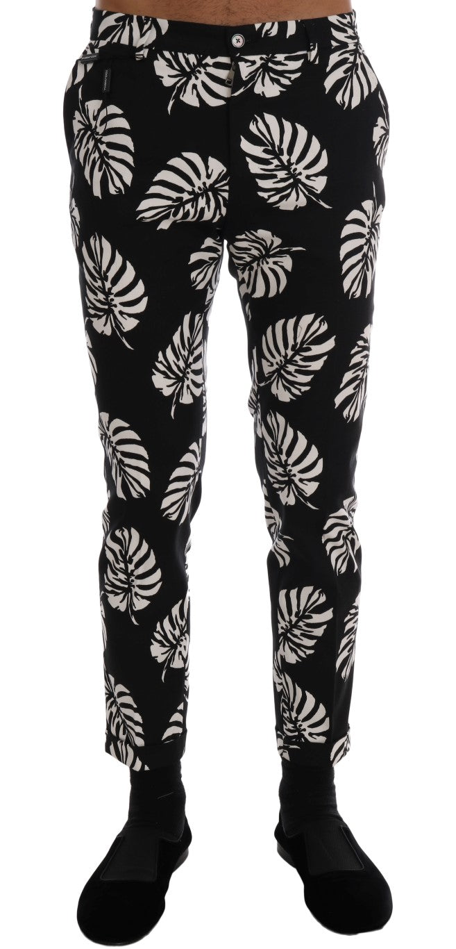 Pair of black pants with white floral pattern