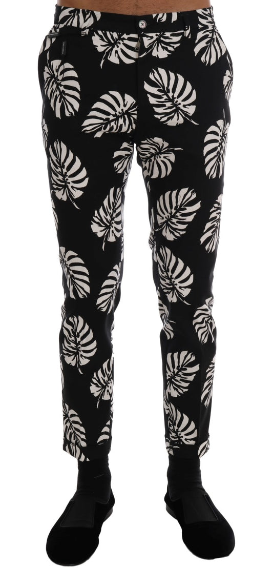 Pair of black pants with white floral pattern