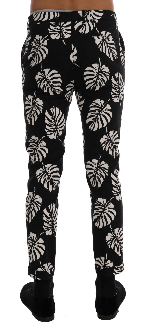 Pair of black pants with white floral pattern
