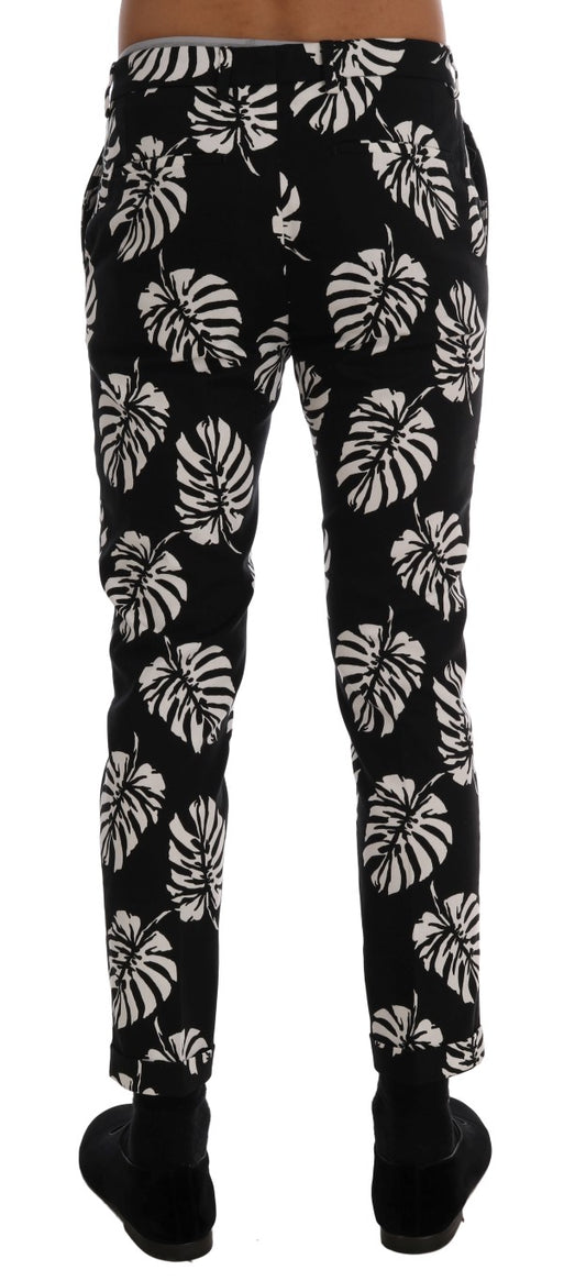 Pair of black pants with white floral pattern