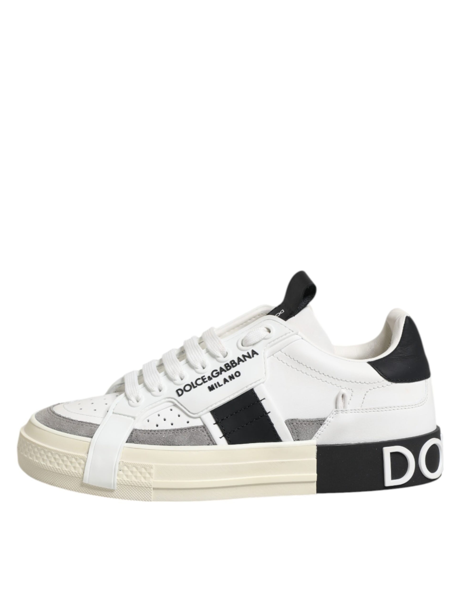 White sneaker with black stripe on side