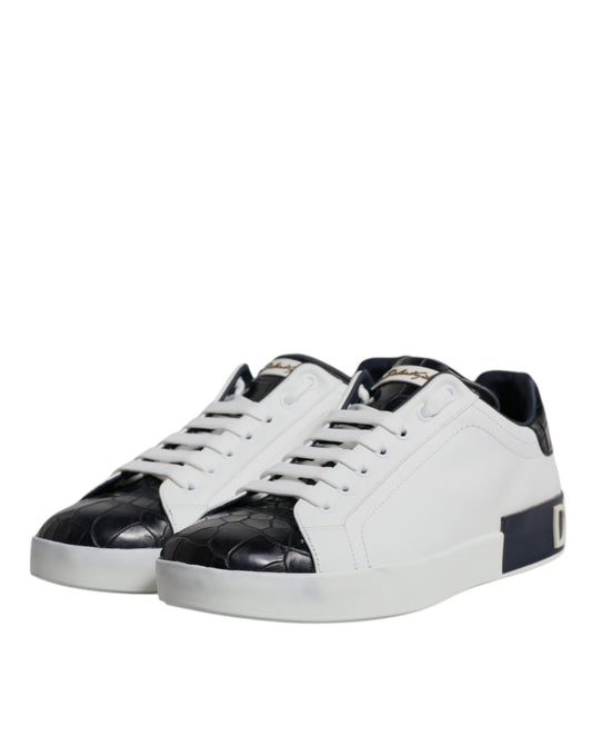 A pair of white black leather sneakers with a portofino design by Dolce & Gabbana
