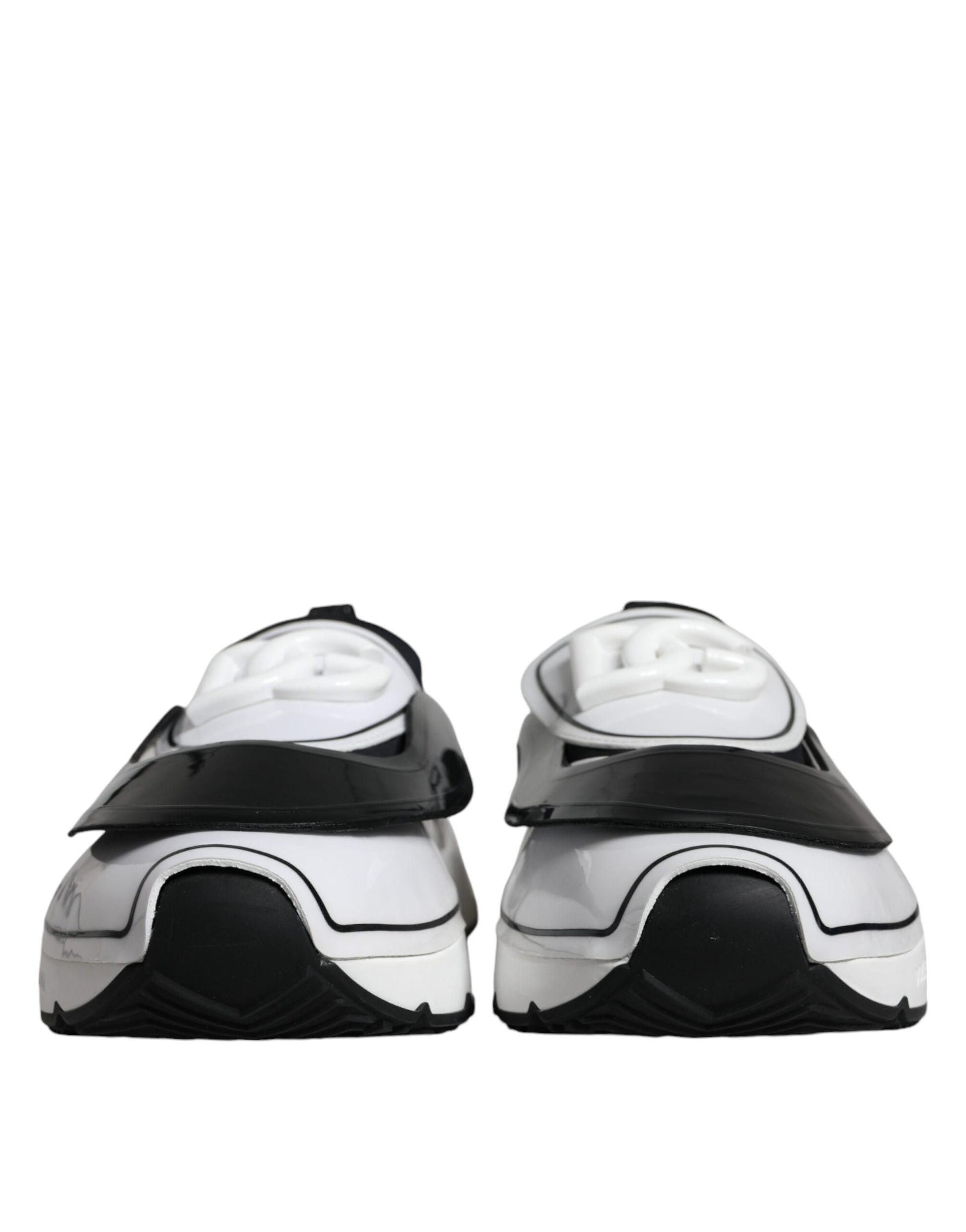 Pair of white and black sneakers with a design resembling a stormtrooper's footwear from a popular science fiction franchise