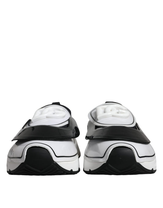 Pair of white and black sneakers with a design resembling a stormtrooper's footwear from a popular science fiction franchise