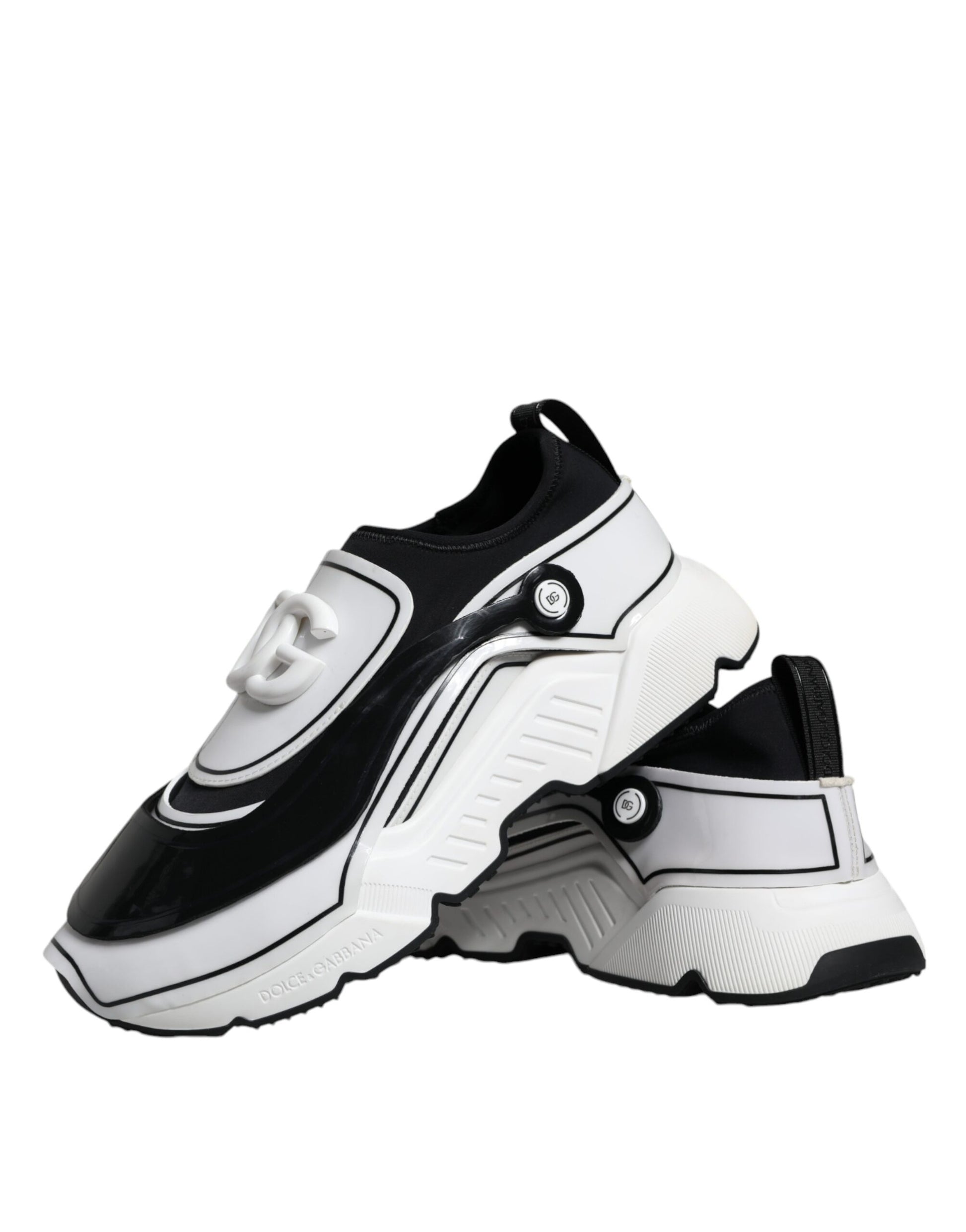 Pair of white and black sneakers with laces