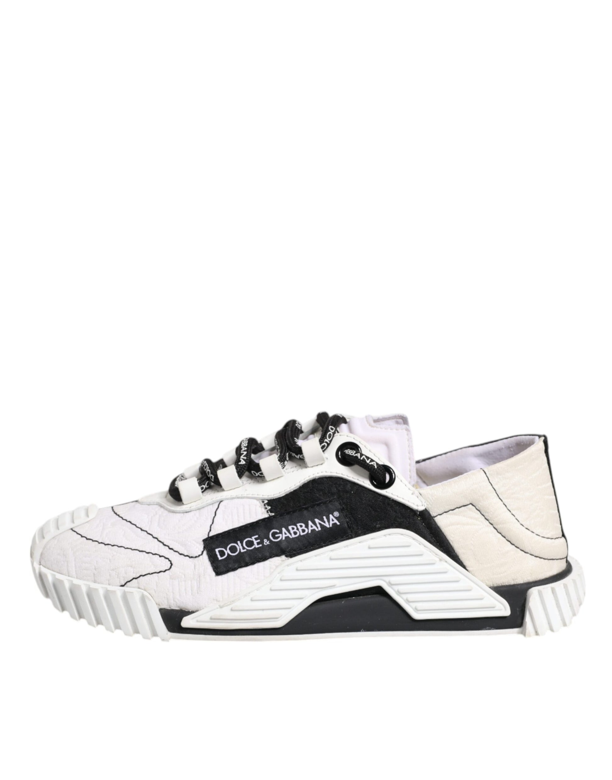 White sneaker with black laces and a logo on the side