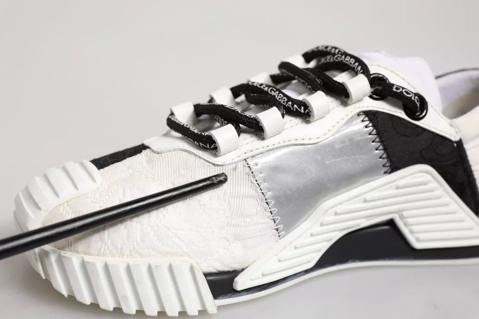 Black and white sneaker with silver accents