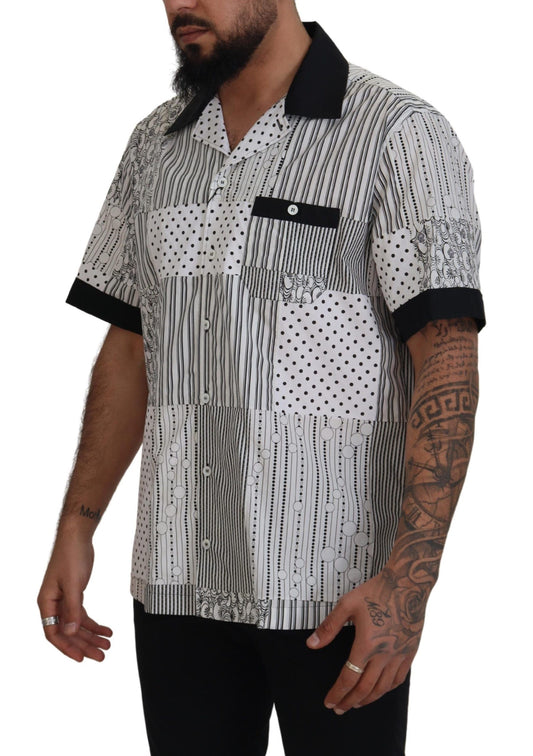 Man wearing patterned shirt with short sleeves