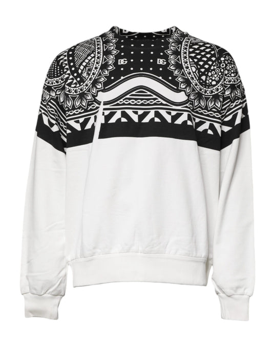 Black and white sweater with geometric pattern on front