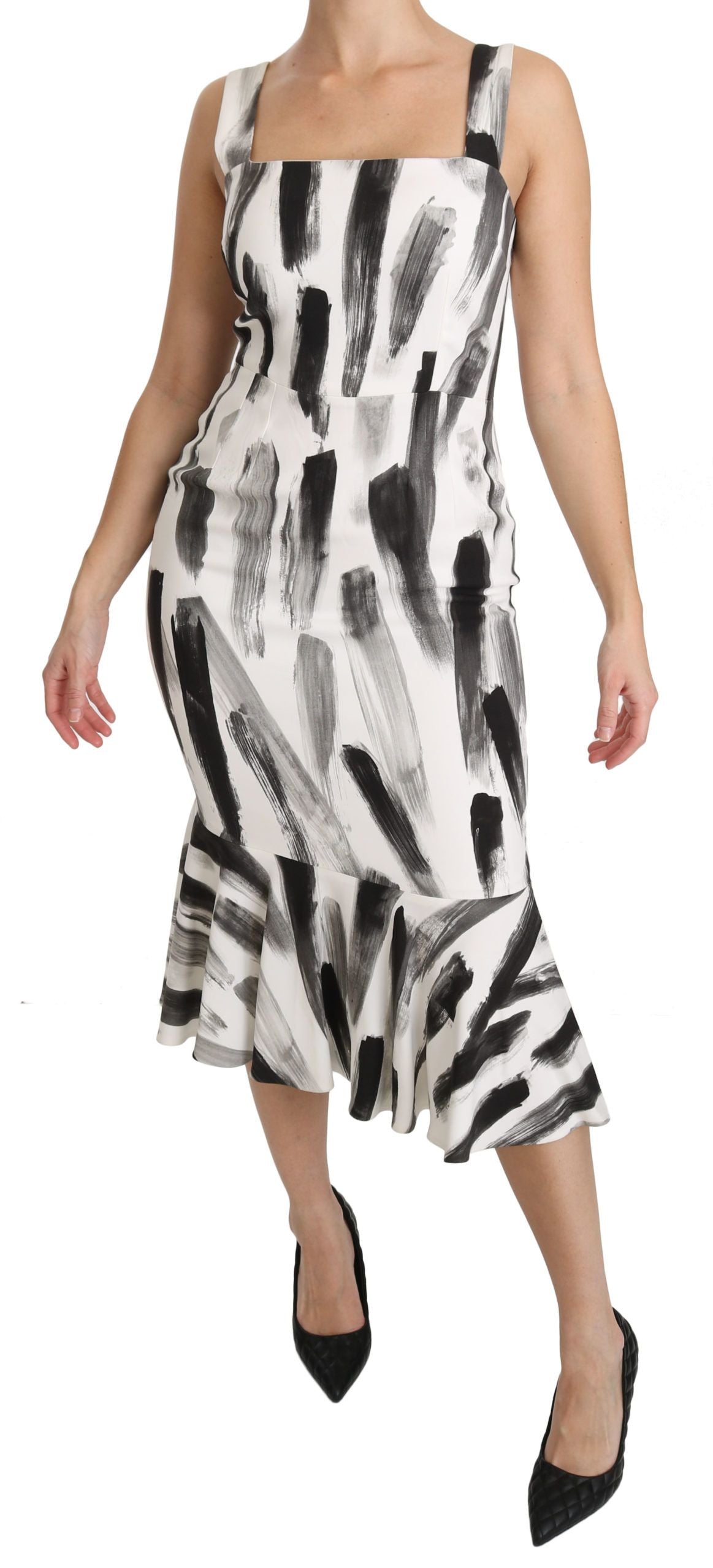 A white black printed sheath midi viscose dress from Dolce & Gabbana